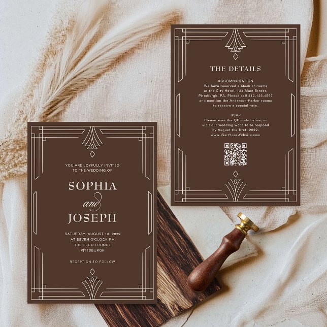 Timeless Brown | Código QR Convite de Casamento Tu (Criador carregado)