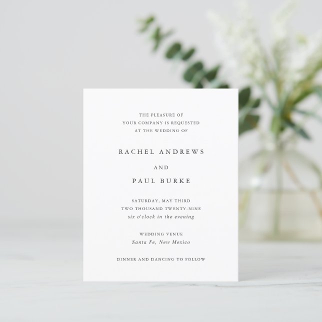 Timeless Classic Formal Wedding Invitation (Em pé/Frente)