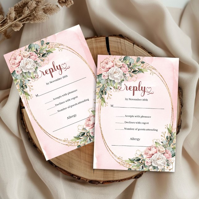 Timeless Dusty Pink Greenery Wedding RSVP (Timeless Dusty Pink Greenery Wedding RSVP)