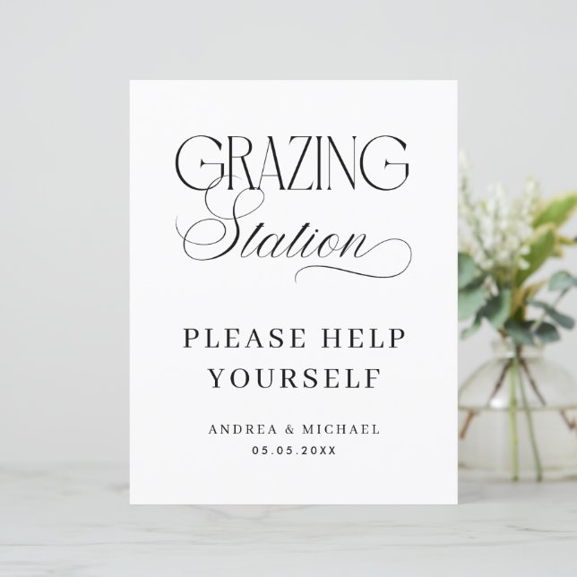 Timeless Luxe Script Grazing Station Wedding Sign (Em pé/Frente)