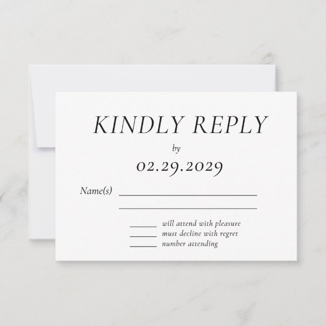 Timeless White Elegant Wedding RSVP Card (Frente)