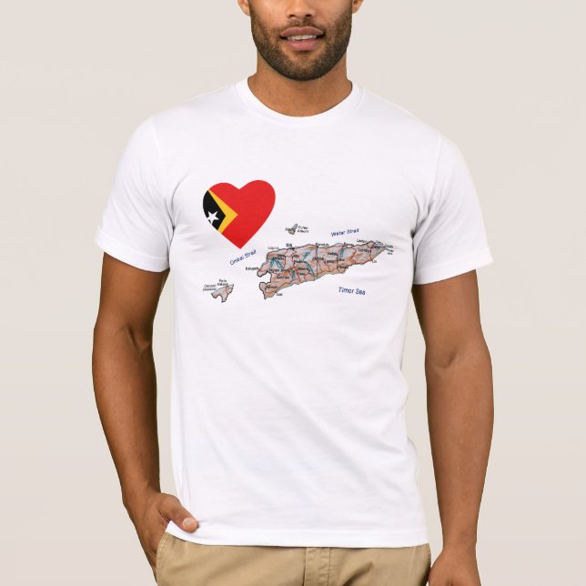 Timor Leste Flag Heart and Map T-Shirt (Frente)