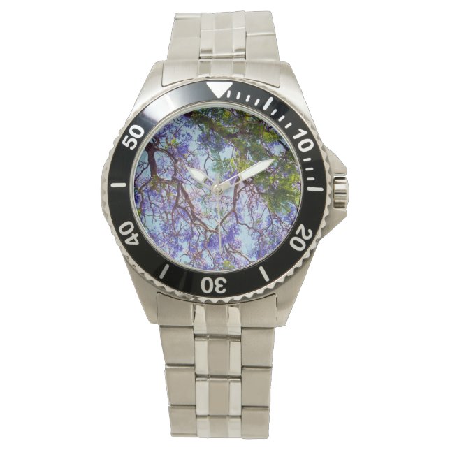 Tinta a Óleo de Árvore Jacaranda Roxa, Relógio de  (Frente)