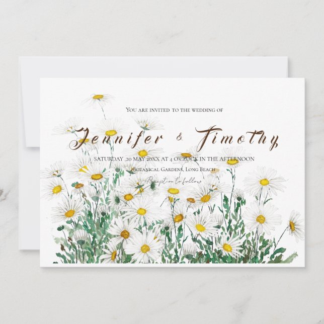 Tinta branca de margarida de convite de casamento  (Frente)