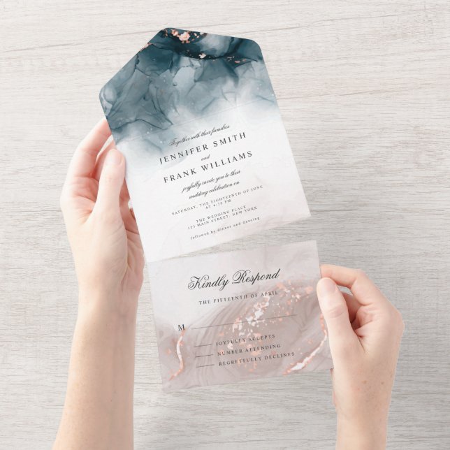 Tinta de Álcool Moderna Elegante Dourada Blush Azu (Aba destacável)