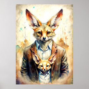 Tinta de Aquarela Humana com Fox Face Poster