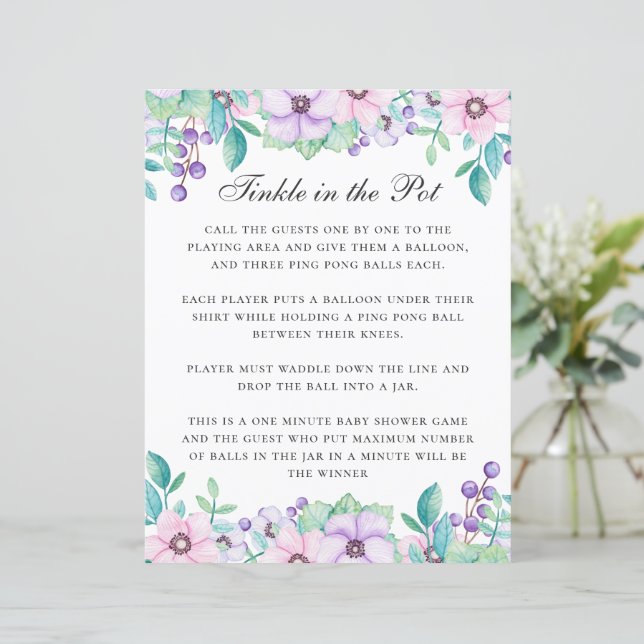 Tinta no pote. Jogo de chá de fraldas floral roxo (Em pé/Frente)