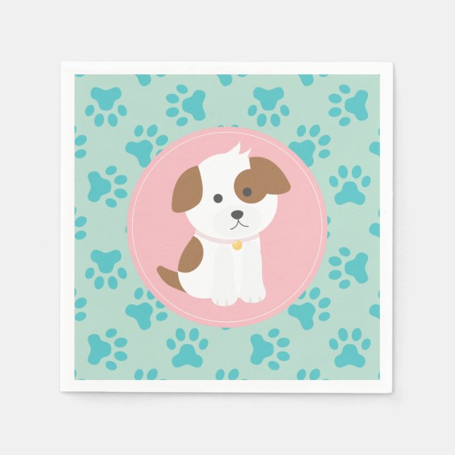 Tinta rosa Puppy festa de aniversário guardanapos  (Frente)