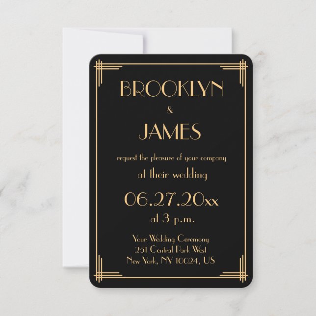 Tiny Round Gatsby Art Deco Convites para Casamento (Frente)