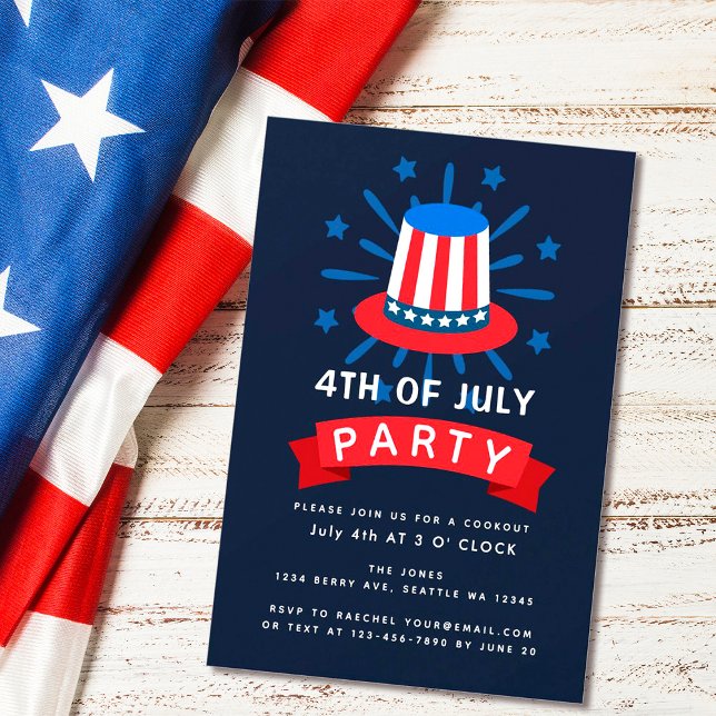 Tio Sam Hat 4 de julho Convite de Cookout (Criador carregado)