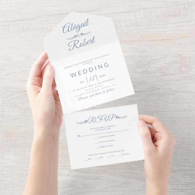 Típica azul moderna empoeirada no casamento branco (Aba destacável)