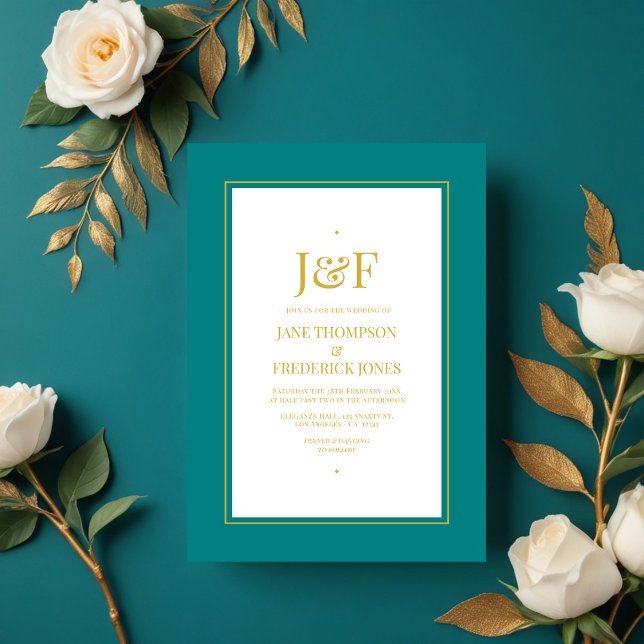 Típica de Trendy Teal e Convite para Casamento Our (Trendy Typography Teal and Gold Wedding Invitation)