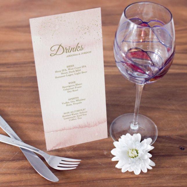 Tipo Dourado de Água Rosa Menu Bebida de Casamento (Criador carregado)