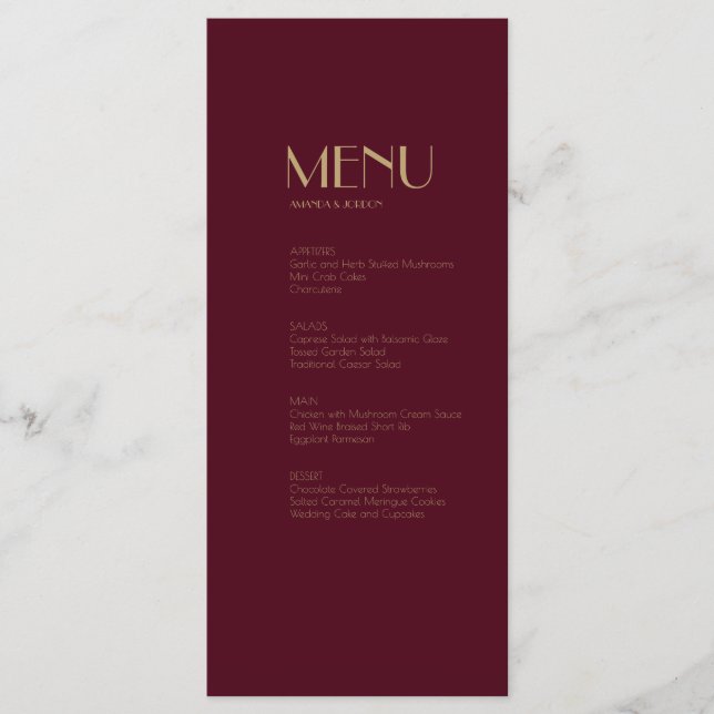 Tipo Dourado Deco Burgundy Jantar Menu Beber (Frente)