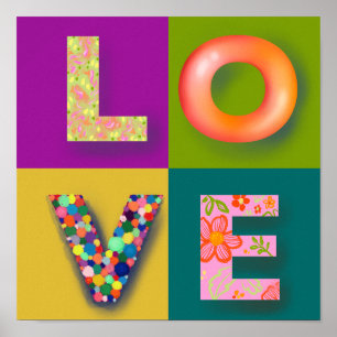 Tipo LOVE Textura colorida Reproduzir Poster simpl