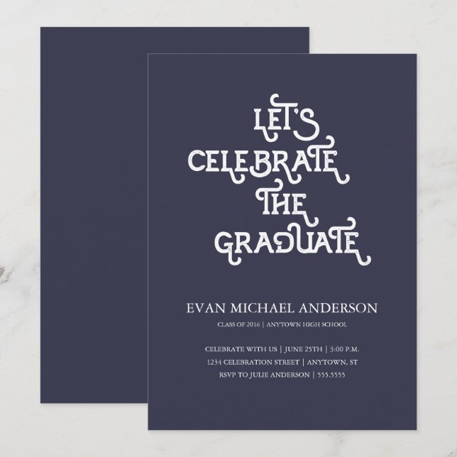 Tipo Russo Convite Para Graduação Azul Escuro (Frente/Verso)