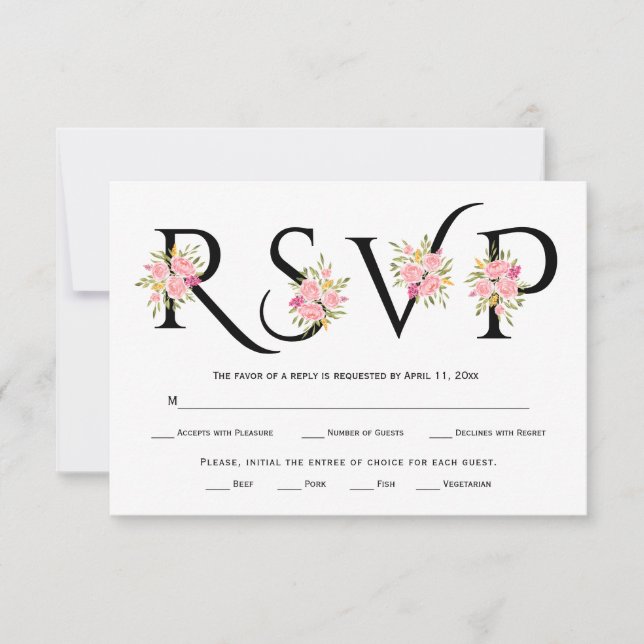 Tipografia a preto e branco, placa RSVP para rosas (Frente)