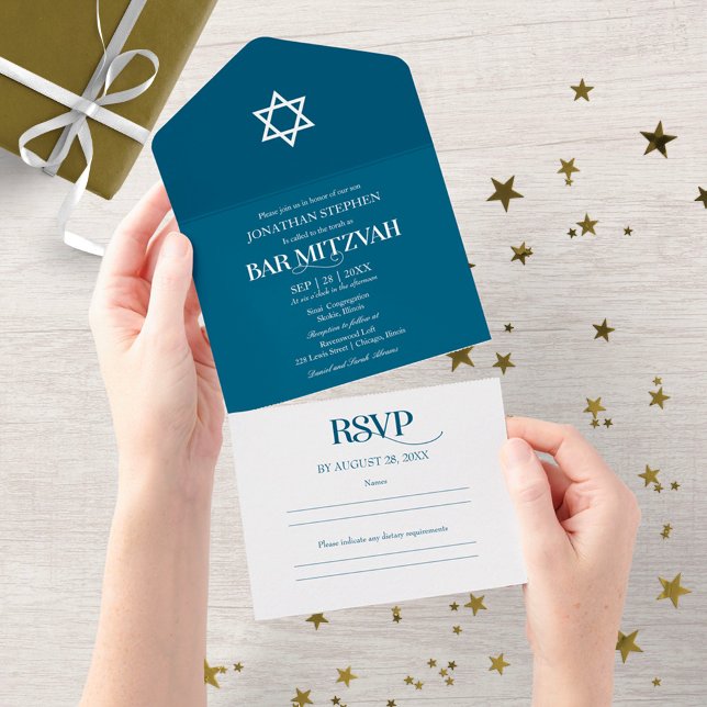 Tipografia Branca Moderna em Bar Mitzvah Azul (Criador carregado)