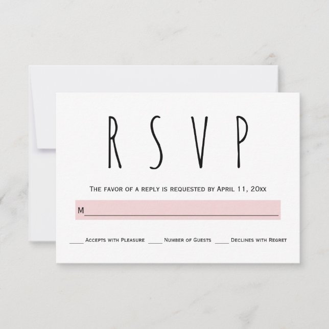Tipografia de casamento RSVP em preto, branco e ro (Frente)