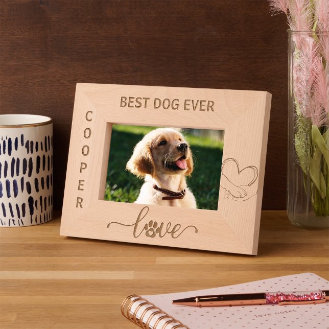 Tipografia do Proprietário de Animais de Companhia (Dog Hand Love Heart Paw Pet Owner Typography Engraved Frames best dog puppy dog mom dog parents day)