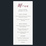 Tipografia Elegante | Menu Casamento de Marsala<br><div class="desc">Este maravilhoso menu de casamento apresenta uma caligrafia colorida marsala/burgundy junto com texto preto moderno,  num fundo branco elegante. Perfeito para um casamento formal e tradicional com um giro moderno!</div>