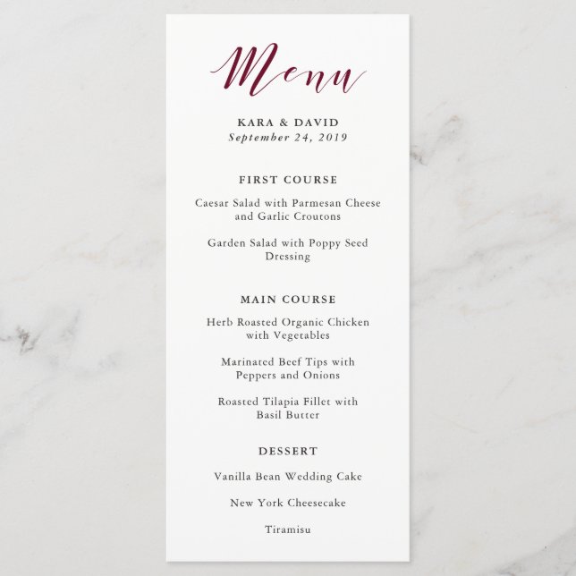 Tipografia Elegante | Menu Casamento de Marsala (Frente)