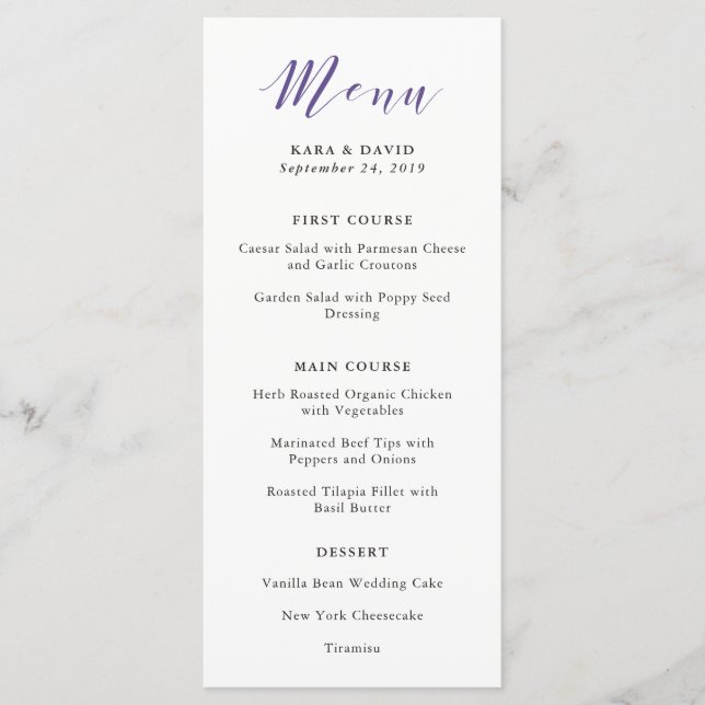 Tipografia Elegante | Menu Casamento Violeta (Frente)