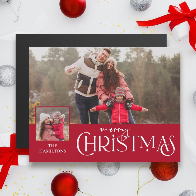 Tipografia Feliz De Natal Vermelho, Duas Foto (Criador carregado)