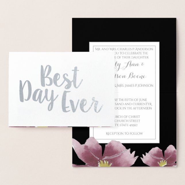 Tipografia Floral da Silver Foil Convites para Cas (Exibição)