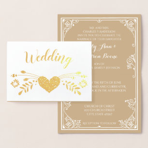 Tipografia Floral Dourada Convites De Casamento