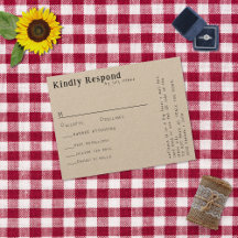 Tipografia Manuscrita Casual Menu Kraft RSVP Card