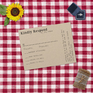 Tipografia Manuscrita Casual Menu Kraft RSVP Card