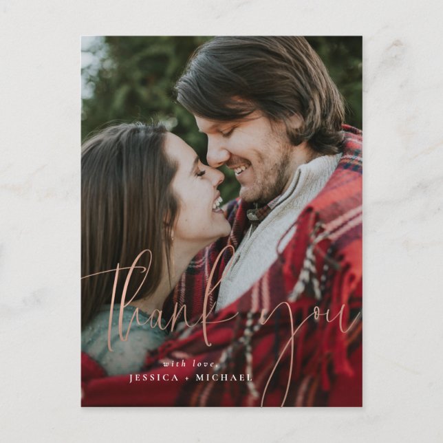 Tipografia Mínima rosa Dourada Obrigado Cartões (Frente)