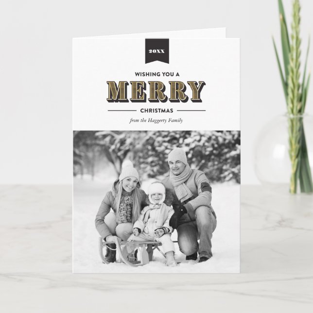 Tipografia moderna - Cartão de Natal preto e Doura (Frente)