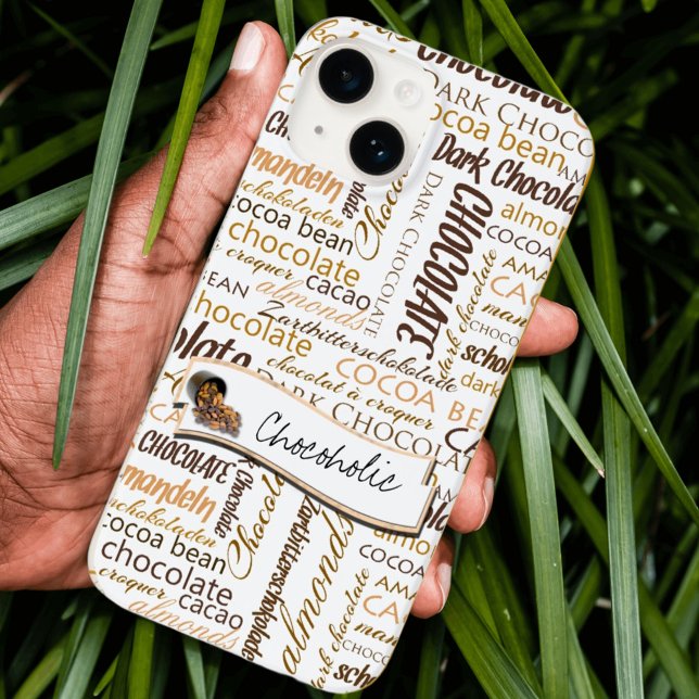 Tipografia multilíngue de chocolate Nuvem de palav (Show your LOVE of chocolate on a phone case with this custom multilingual word cloud design.)