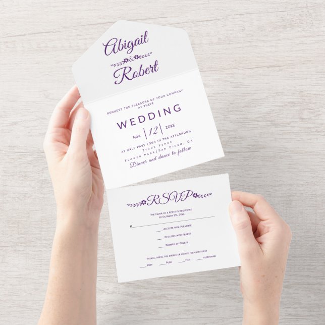 Tipografia roxa moderna no casamento branco (Aba destacável)