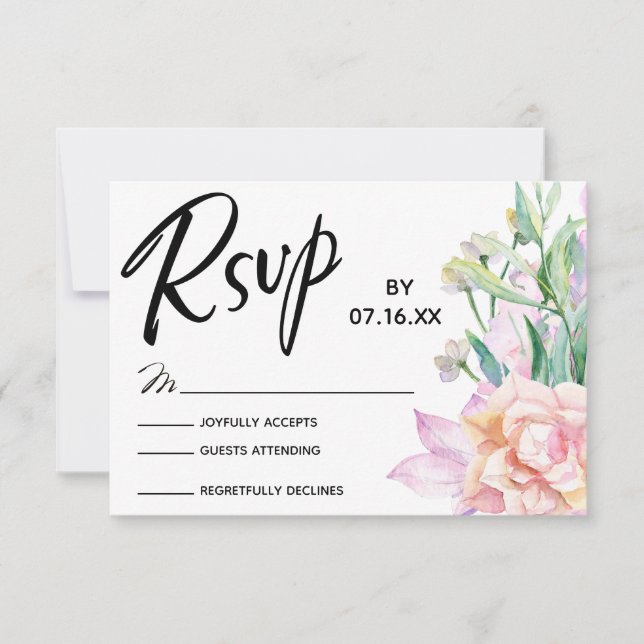 Tipografia RSVP com Florais Artísticos de Aquarela (Frente)