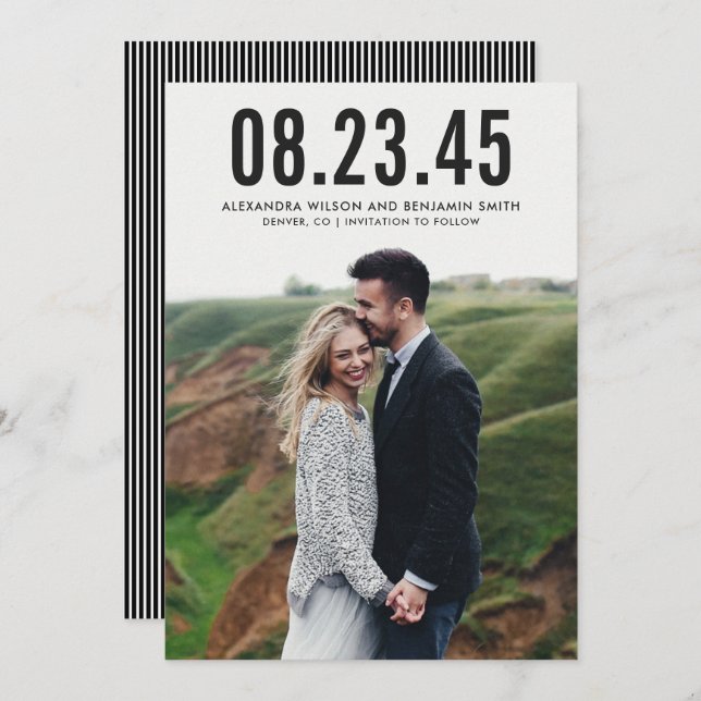 Tipografia Simples Preta Salve o Anúncio de Data (Frente/Verso)