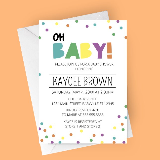 Tipografia Vibrante Oh Chá de fraldas Bebê Convite (Oh Baby Vibrant Typography Baby Shower Invitation)