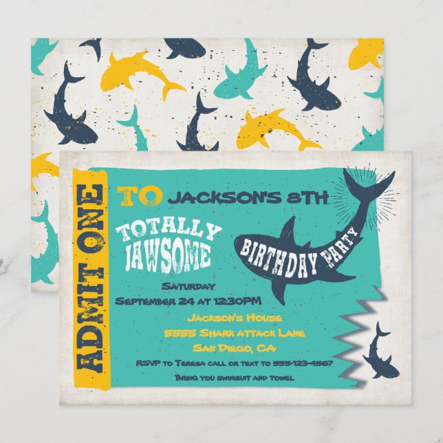 Tíquete de Convite de aniversário de Piscina de tu (Frente/Verso)