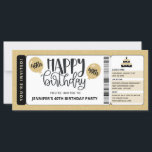 Tíquete de Convite para aniversário de 40 anos de<br><div class="desc">Dourado brilho e aniversário de 40 anos de preto O bilhete de convite apresenta balões de anos de aniversário e convites de estilo de tíquete personalizáveis. Personalize com as informações do seu partido e RSVP. Uma maneira única e fofa de celebrar!</div>