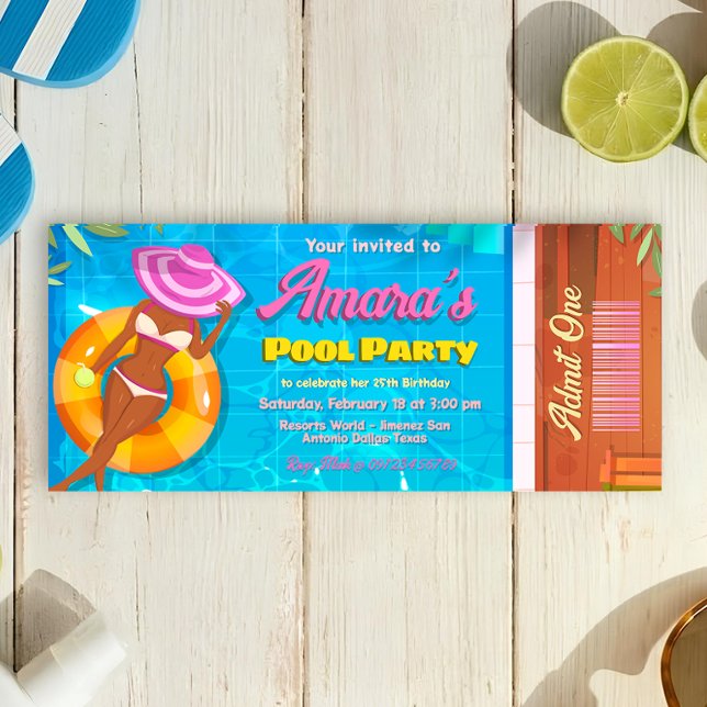Tíquete do Convite de festas de piscina (Pool Party Ticket Invitation)