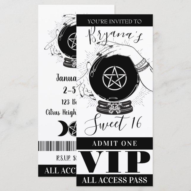 Tíquete VIP do Magic Crystal Ball Fortune Teller P (Frente/Verso)