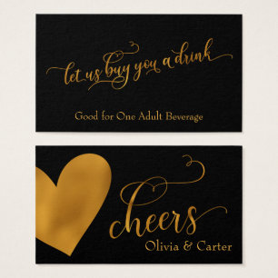 Tíquetes Bebidas, Script Dourado Elegante e Coraçã