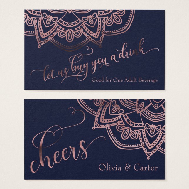 Tíquetes de bebida, Rosa Dourado Mandala no Marinh (Frente & Verso)