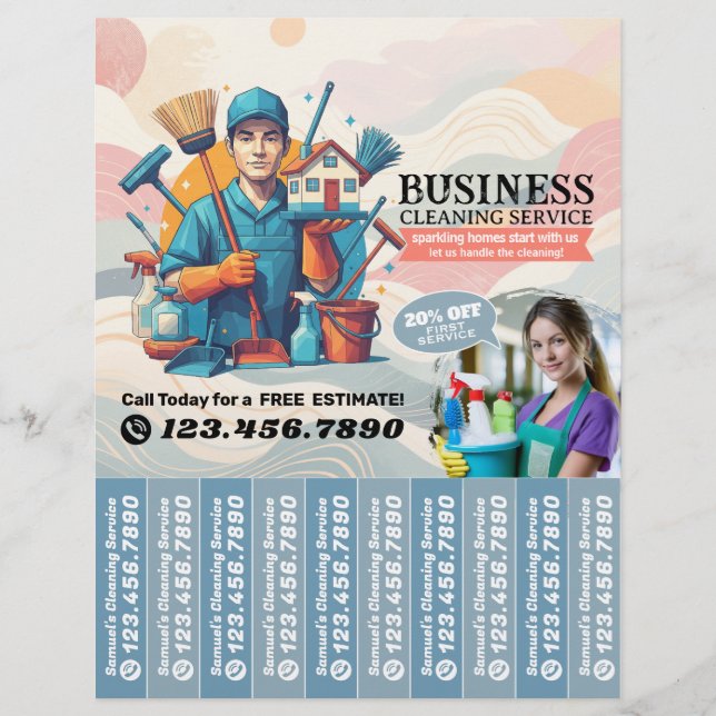Tiras de rasgo de folheto de serviço de empregada  (Frente)