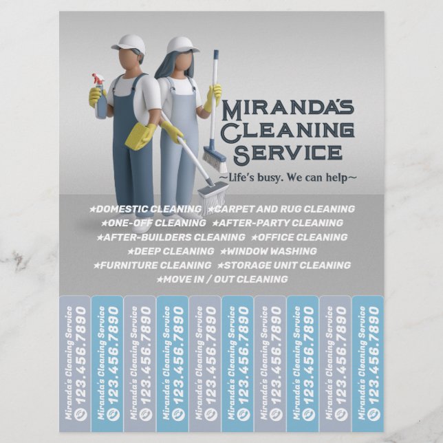 Tiras de rasgo de folheto de serviço de empregada  (Frente)