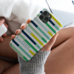 Tiras de Turquesa Verde Azul Coloridas Modernas<br><div class="desc">Listras escuras em marinho,  hortelã,  aqua,  chaleira,  limão,  verde,  mostarda,  amarela. Esta capa de telefone é na moda e moderna,  com seu nome ou mensagem personalizada.</div>