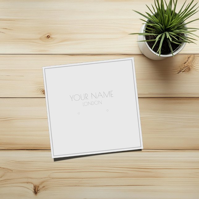 Titular de brinco de prata (Square white earring display card with thin silver grey border and text)