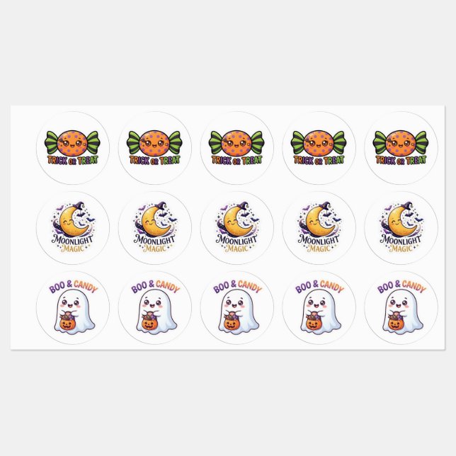 Título: Adesivo de Lua e Fantasma de Halloween com (Folha)